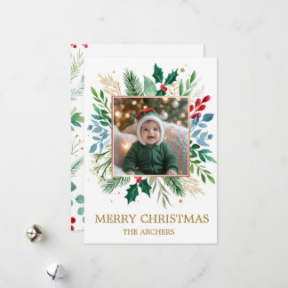 Aangepaste foto Prettig kerstfeest Waterverf Botan Feestdagenkaart