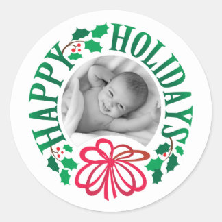 Aangepaste foto Prettige feestdagen Typografie Wre Ronde Sticker
