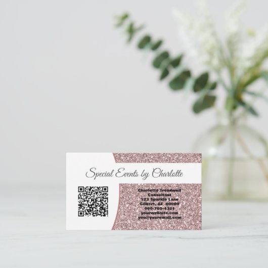 Aangepaste foto Professionele roze Glitter QR-code Visitekaartje (Staand voorkant)