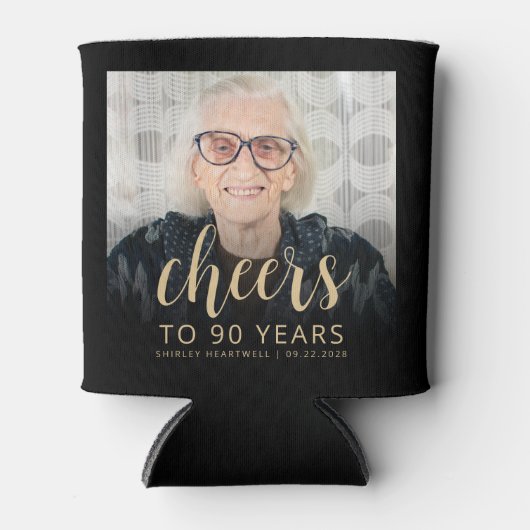 Aangepaste foto Proost 90ste verjaardagsfeestje Blikjeskoeler (Voorkant)