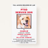 Aangepaste foto PTSD Service Dog ID Badge (Voorkant)