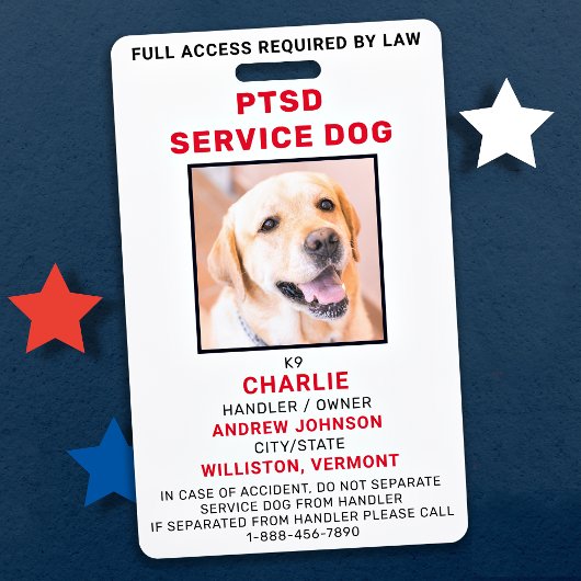 Aangepaste foto PTSD Service Dog ID Badge