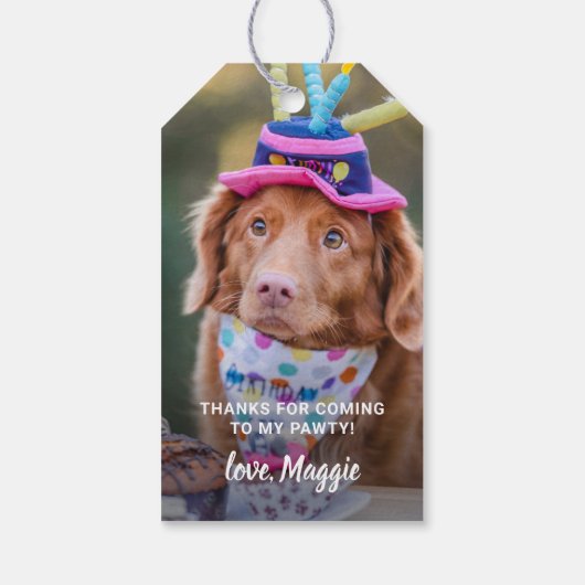Aangepaste foto Puppy Dog Birthday Party Cadeaulabel (Achterkant)