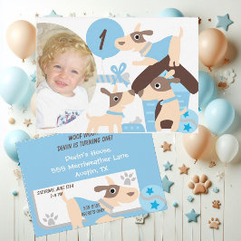 Aangepaste foto Puppy Dog Blue Verjaardag uitnodig Kaart