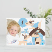 Aangepaste foto Puppy Dog Blue Verjaardag uitnodig Kaart (Staand voorkant)