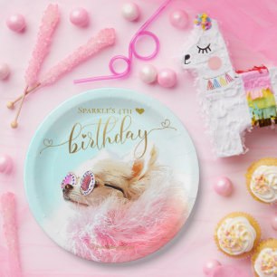 Aangepaste foto puppy hond verjaardagsfeestje papieren bordje