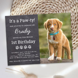 Aangepaste foto Puppy Pawty Dog Birthday Uitnodiging Briefkaart