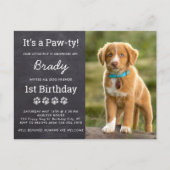 Aangepaste foto Puppy Pawty Dog Birthday Uitnodiging Briefkaart (Voorkant)
