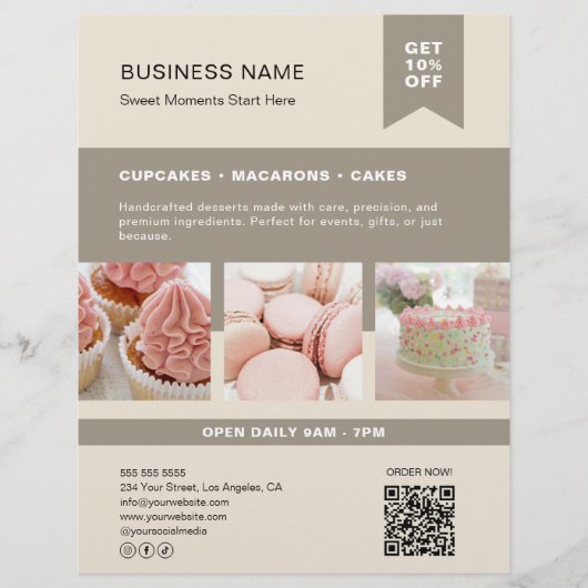Aangepaste Foto QR Bakkerij Beige Flyer (Voorkant)