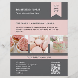 Aangepaste Foto QR Bakkerij Grijs Roze Flyer