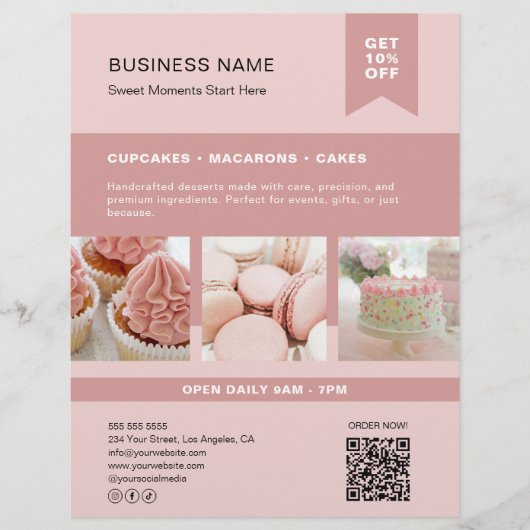 Aangepaste Foto QR Bakkerij Roze Flyer (Voorkant)