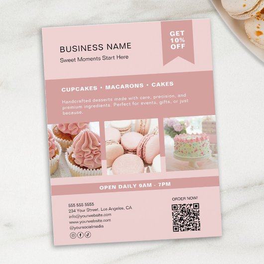 Aangepaste foto QR banketbakkerij roze flyer