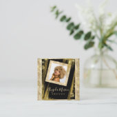 Aangepaste foto QR Code aanmaken Zwart goud Vierkante Visitekaartje (Staand voorkant)