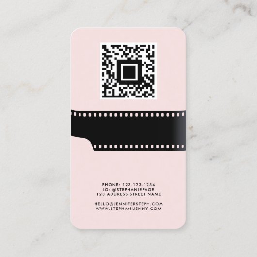 Aangepaste Foto QR Code Film Roll Fotograaf Roze Visitekaartje (Achterkant)