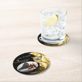 Aangepaste foto QR Code Golden Leaf Save the Date Ronde Kartonnen Onderzetter (Insitu)