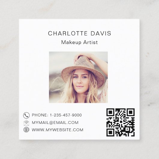 Aangepaste foto Qr code moderne merkkleur Vierkante Visitekaartje (Achterkant)