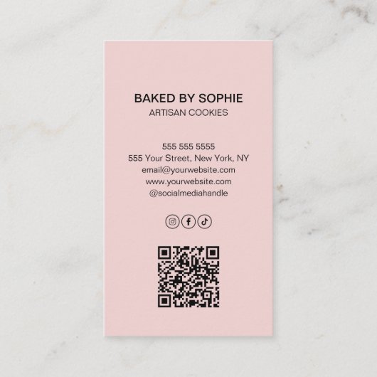 Aangepaste Foto QR Code Roze Bakkerij Visitekaartje (Achterkant)