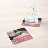 Aangepaste foto QR Code Roze leder Opslaan Datum Kartonnen Onderzetters (Insitu)