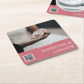 Aangepaste foto QR Code Roze leder Opslaan Datum Kartonnen Onderzetters (Schuin)