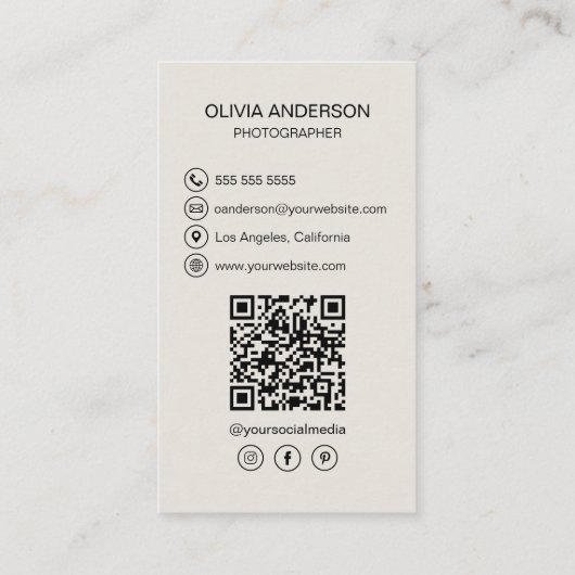 Aangepaste Foto QR Code Social Media Fotograaf Visitekaartje (Achterkant)