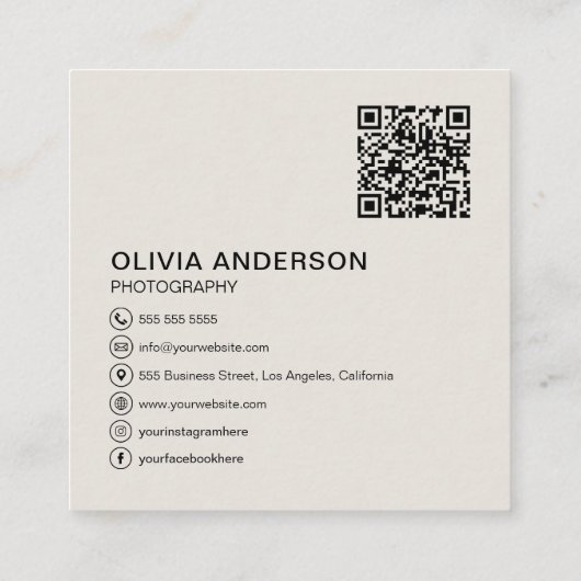 Aangepaste Foto QR Code Sociale Media Vierkante Visitekaartje (Achterkant)