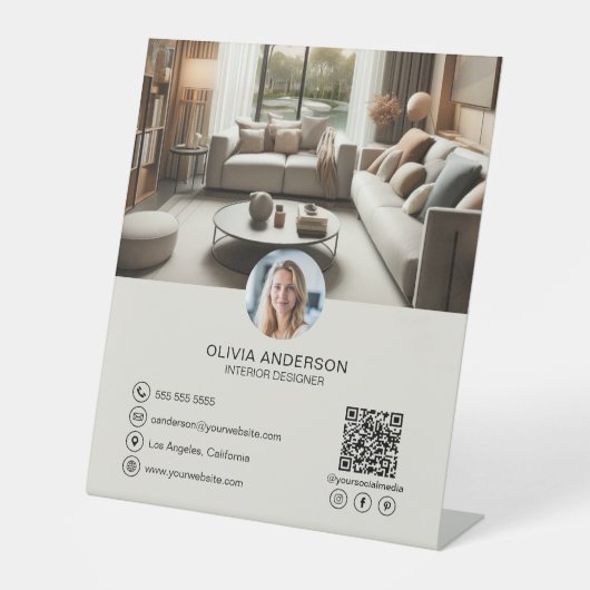 Aangepaste Foto QR Code Zakelijk Reclamebord Met Voetstuk (Voorkant)