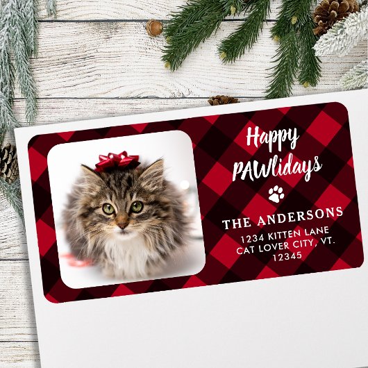 Aangepaste foto Red Buffalo Pset Happy PAWlidays Etiket