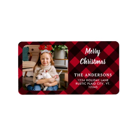 Aangepaste foto Red Buffalo Pset Merry kerst Etiket (Voorkant)