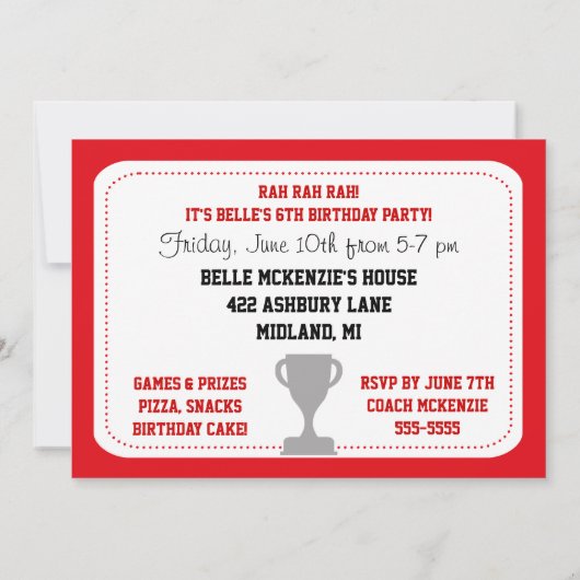 Aangepaste foto Red Cheerleader Birthday Invite Kaart (Achterkant)