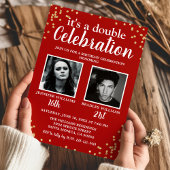 Aangepaste foto Red Gold Birthday uitnodiging