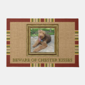 Aangepaste foto Red Green Ochre Mustard Stripes Deurmat (Voorkant)