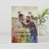 Aangepaste foto regenbooggradiëntweduwschap save the date (Staand voorkant)