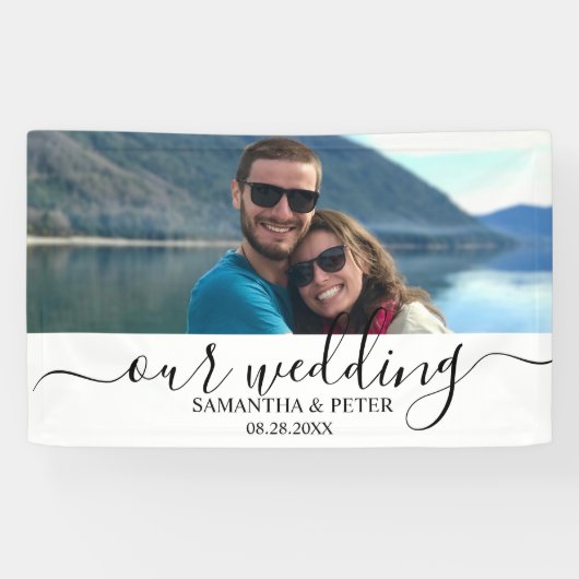 Aangepaste foto Relaxed Wedding Guest Book Spandoek (Horizontaal)