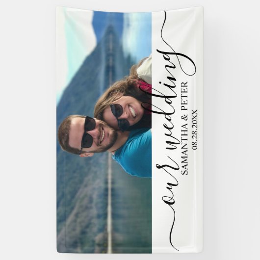 Aangepaste foto Relaxed Wedding Guest Book Spandoek (Verticaal)