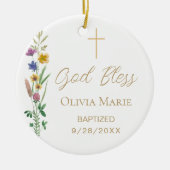 Aangepaste Foto Religieuze Doop Bloemen Keramisch Ornament (Voorkant)