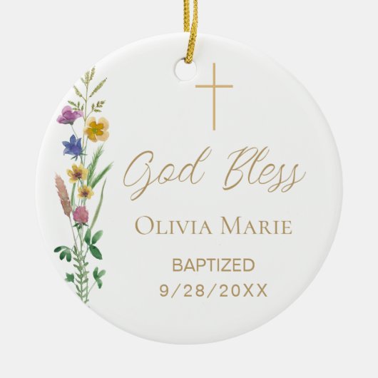 Aangepaste Foto Religieuze Doop Bloemen Keramisch Ornament (Voorkant)