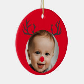 Aangepaste foto Rendier Baby's Eerste Kerstmis Keramisch Ornament (Rechts)