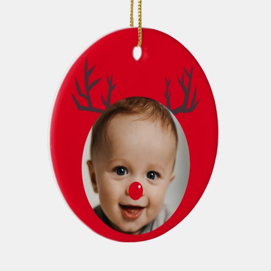 Aangepaste foto Rendier Baby's Eerste Kerstmis Keramisch Ornament (Rechts)