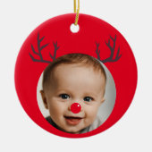Aangepaste foto Rendier Baby's Eerste Kerstmis Keramisch Ornament (Voorkant)