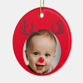 Aangepaste foto Rendier Baby's Eerste Kerstmis Keramisch Ornament (Links)