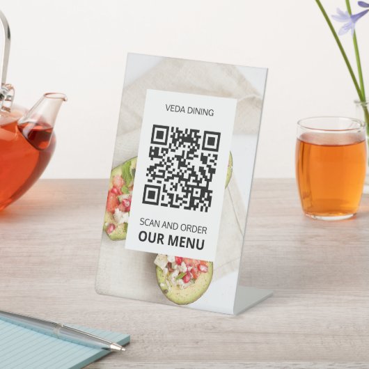 Aangepaste foto Restaurant Scan QR Code Menu Reclamebord Met Voetstuk (Insitu)
