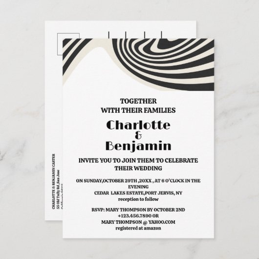 Aangepaste foto Retro Black & White 70s Wedding Uitnodiging Briefkaart (Voorkant / Achterkant)