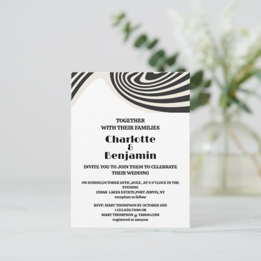 Aangepaste foto Retro Black & White 70s Wedding Uitnodiging Briefkaart (Staand voorkant)