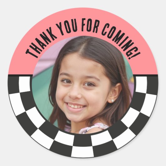 Aangepaste foto Retro Checkered Bedankt Favorieten Ronde Sticker (Voorkant)