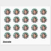 Aangepaste foto Retro Checkered Bedankt Favorieten Ronde Sticker (Vel)