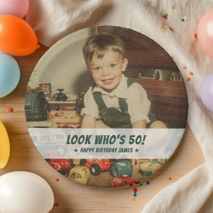 Aangepaste foto retro cool leuk verjaardagsfeestje papieren bordje
