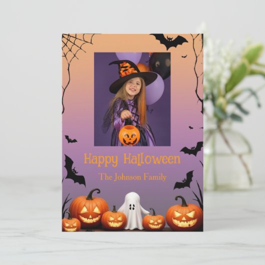 Aangepaste Foto Retro Happy Halloween Holiday Kaar Kaart (Staand voorkant)