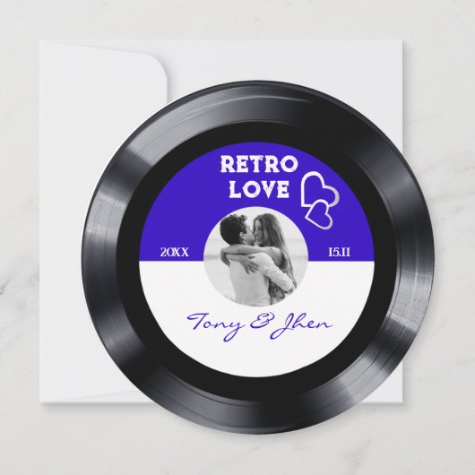 Aangepaste foto Retro Vinyl Record bruiloft uitnod Kaart (Voorkant)
