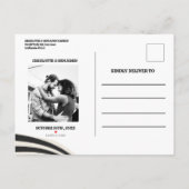 Aangepaste foto retro zwart-wit 70s bruiloft uitnodiging briefkaart (Achterkant)