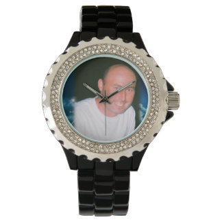 Aangepaste foto Rhinestone zwart emaille horloge